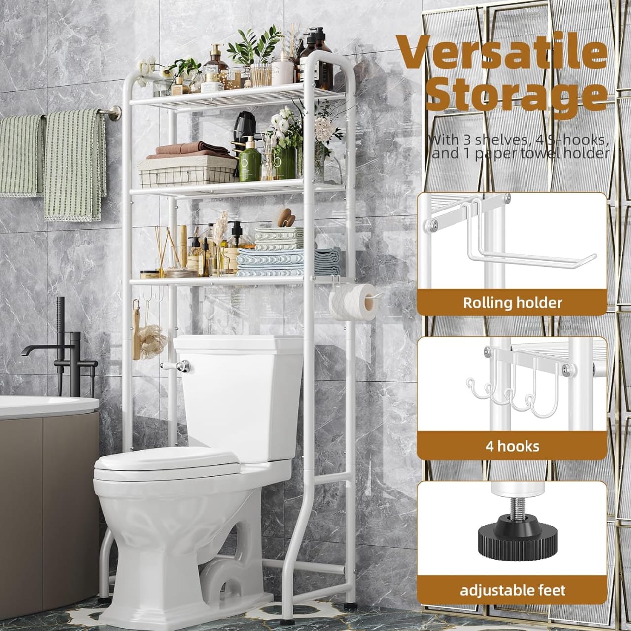 Over-The-Toilet Bathroom Storage Shelf – Space Saving Organizer