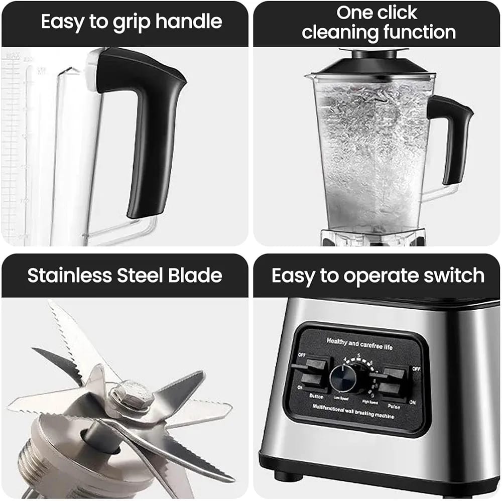 4-in-1 Professional Blender 2.5L – 6000W High Power | Smoothie Maker, Coffee Grinder, Citrus Juicer | 9 Speed Control